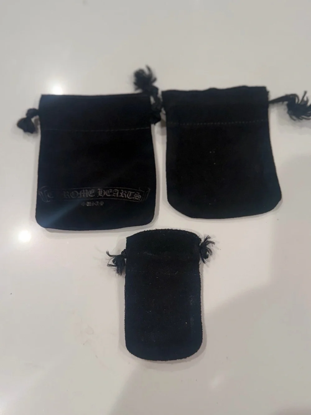 Chrome Hearts Black Velvet Drawstring Pouch Trio